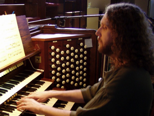 Playing the St. Mary organ Anthony playing the St. Mary organ